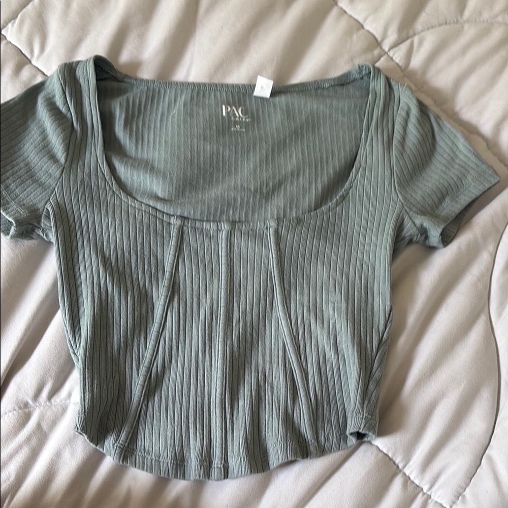 PacSun Green Ribbed Crop Blouse